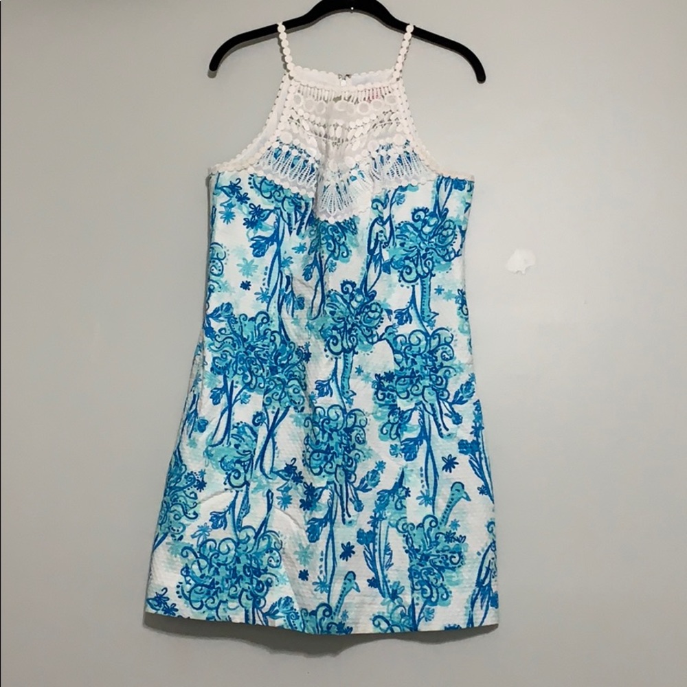 Lilly Pulitzer pearl lace neck shift dress sz 10